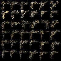 Gold vector illustration of decorative corner frame set. Hand Draw of Corner frame Different Shape golden corner frames vintage frame decoration, Gold floral ornaments.