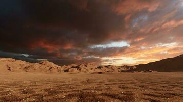 ai generado calma hermosa Desierto con puesta de sol y arboles foto