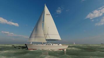 AI generated Sea beach and blue sky calm and peaceful nature with sailing boats photo