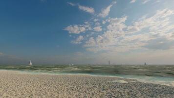 AI generated Sea beach and blue sky calm and peaceful nature with sailing boats photo