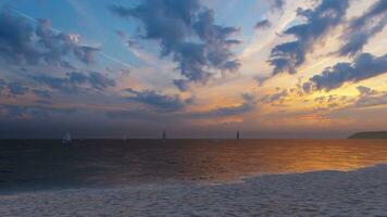 AI generated Sea beach and blue sky calm and peaceful nature with sailing boats photo