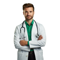 AI generated Male Doctor crossed arms isolated on transparent background png