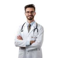 AI generated Male Doctor crossed arms isolated on transparent background png