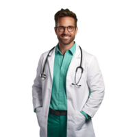 ai generado masculino médico cruzado brazos aislado en transparente antecedentes png