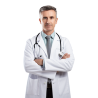 AI generated Male Doctor crossed arms isolated on transparent background png