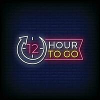 Neon Sign 12 hour to go with brick wall background vector