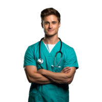 AI generated Male nurse crossed arms isolated on transparent background png