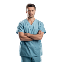 ai generato maschio infermiera attraversato braccia isolato su trasparente sfondo png