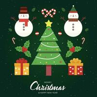 Merry Christmas background with Christmas pendants, gift boxes, hats vector collection