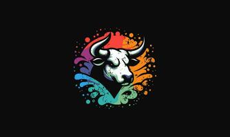 head cow with background splash colorful vector flat design
