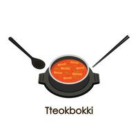 Cute Tteokbokki noodle cartoon. Korean street food. simple vector logo sausage. Tteokbokki is korean food.