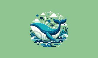 whale jump with background splash vector flat design