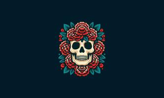 head skull with red rose vector flat design
