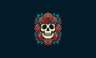 head skull with red rose vector flat design