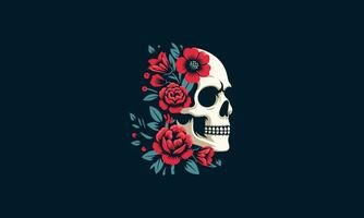 head skull with red rose vector flat design