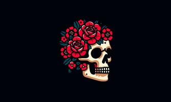 head skull with red rose vector flat design