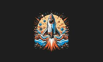 rocket with background splash vector flat design