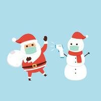 Snowman cartoon vector. Alcohol spray vector. Bottle alcohol spray. Face mask. vector