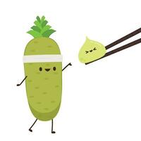 Wasabi root character. Wasabi root on white background. vector