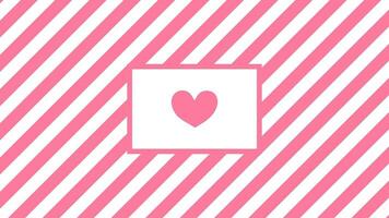 San Valentino giorno carta. rettangolare telaio con un' cuore su un' a strisce sfondo. video