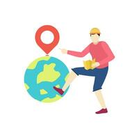 traveler man globe position location map earth people character flat design vector illustration