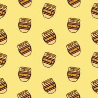 fresh sweet honey bee jar repeat seamless pattrern doodle cartoon style wallpaper vector illustration