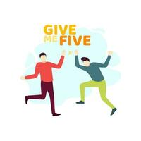 Man meet and give each other a high five hello people character flat design vector illustration