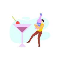 man carrying a bottle of wine drink people character flat design vector illustration