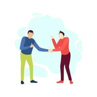 two man are in shake hand agreement with the talks being discussed people character vector illustration flat design