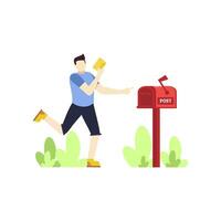 man is sending a letter red mail box people character flat design vector illustration