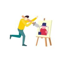 man is painting art people character flat design vector illustration