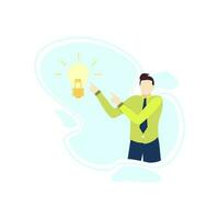 man is pointing at the light lamp of innovation people character flat design vector illustration