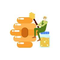 farmer man honey bee hive people character flat design vector illustration