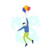 Man is flying with colorful balloon people character flat design vector illustration