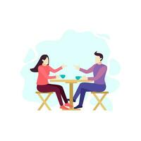 man and woman talking and drinking tea beverage people character flat design vector illustration