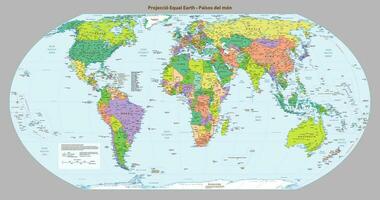 Catalan language Political map of the world Equal earth projection vector