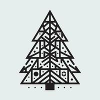 geometric christmas tree with star on top, black outline shape geometric christmas tree silhouette isolated minimal unique creative christmas tree xmas elegant design pine tree abstract design vector