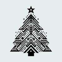geometric christmas tree with star on top, black outline shape geometric christmas tree silhouette isolated minimal unique creative christmas tree xmas elegant design pine tree abstract design vector