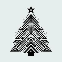 geometric christmas tree with star on top, black outline shape geometric christmas tree silhouette isolated minimal unique creative christmas tree xmas elegant design pine tree abstract design vector