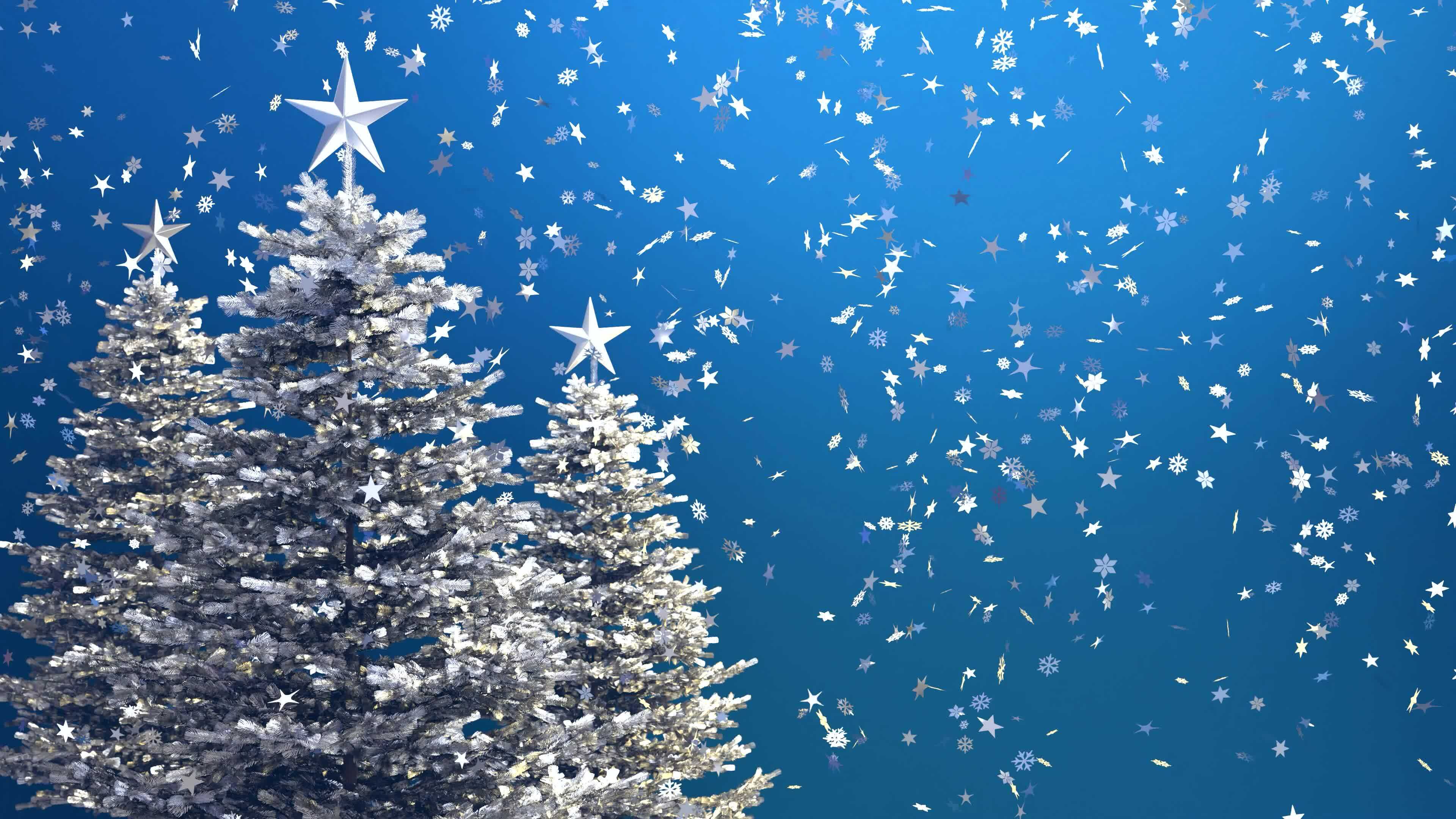 Christmas tree with confetti on a blue backdrop, New Year Background