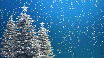 Christmas tree with confetti on a blue backdrop, New Year Background, Loop video 4k