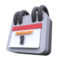 unique 3d rendering black calendar 1 january icon simple.Realistic vector illustration. png