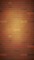 The red brick wall vertical format background template has a light spot in the center. Vector illustration EPS10.