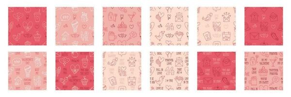 Valentines Day doodle style hand-drawn seamless pattern set vector