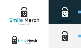 Logo design icon of geometric bag with happy smile face design on it for fashion or clothing vector