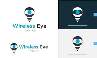 Logo design icon of geometric eye ball with line below it showing wireless signal or light bulb lamp vector