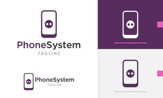 Logo design icon of geometric phone design with a face icon operating system on the screen, modern vector