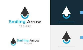 Logo design icon of geometric sharp arrow design showing direction to location with smile face vector