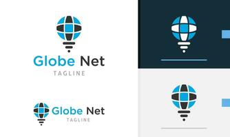 Logo design icon of geometric globe with line below it showing wireless signal or light bulb lamp vector