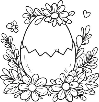 Easter Joy Bunny free preschool easter egg coloring pages for kid Blossoms and Decorated Egg, cute easter preschool easter egg coloring pages